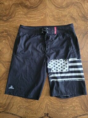 Freedom Industries Black Patriotic American Flag Swim Shorts Mens size 30